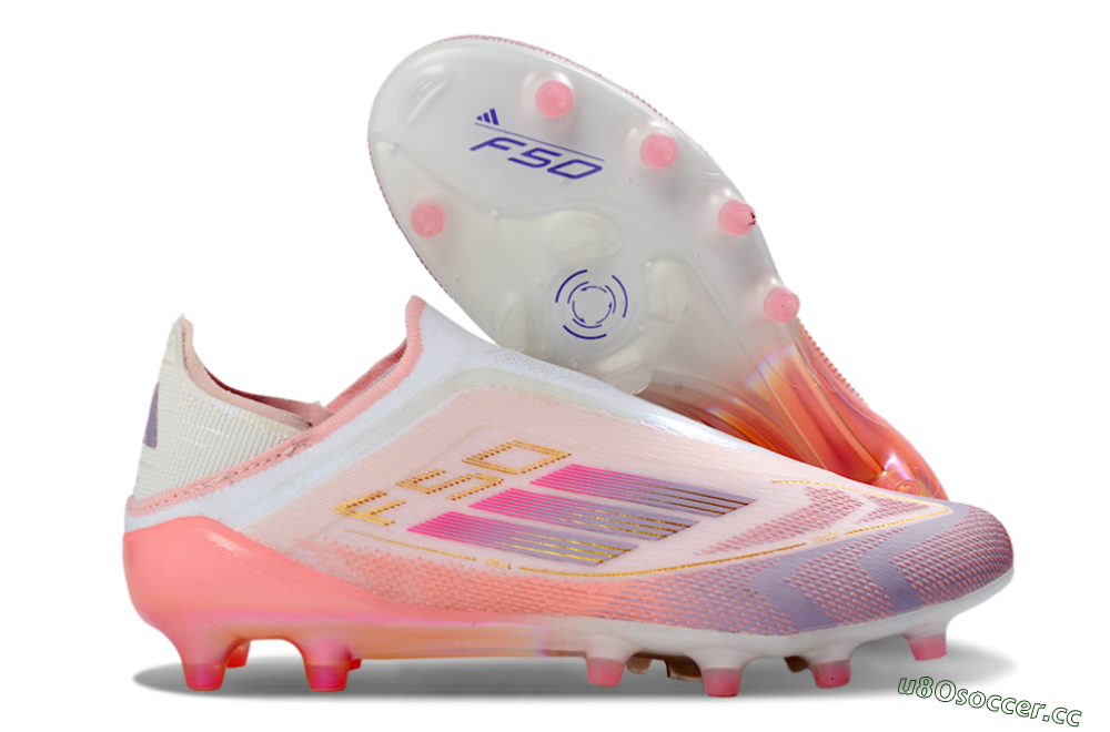 Men's Adidas F50 304 Elite Laceless AG Artificial Grass Low-Tops Football Boots - Pink/Coral Pink/Soft Lilac 2