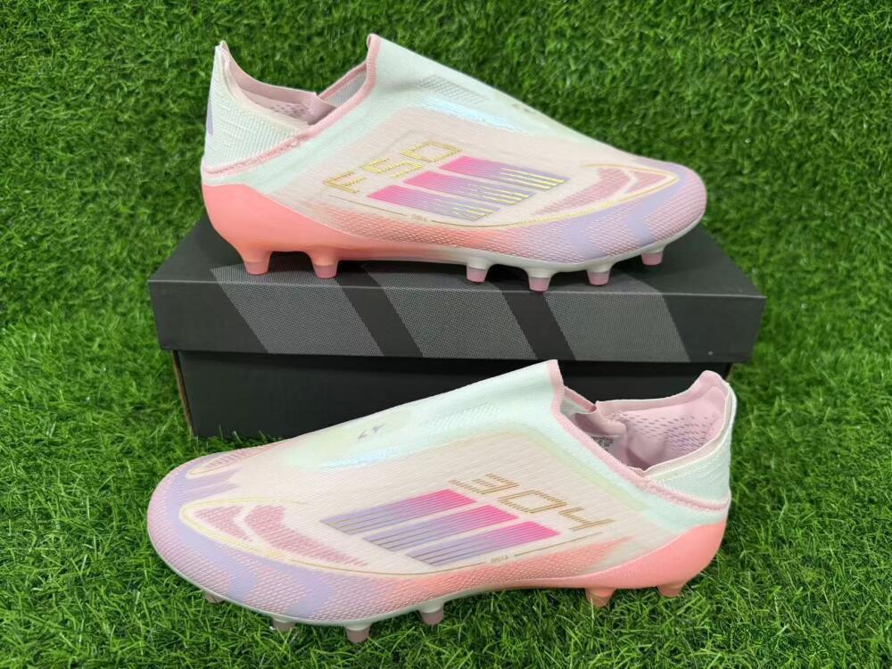 Men's Adidas F50 304 Elite Laceless AG Artificial Grass Low-Tops Football Boots - Pink/Coral Pink/Soft Lilac
