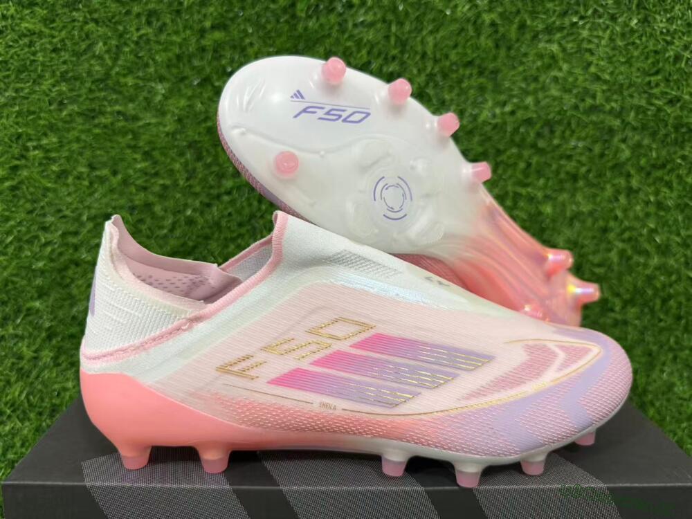 Men's Adidas F50 304 Elite Laceless AG Artificial Grass Low-Tops Football Boots - Pink/Coral Pink/Soft Lilac