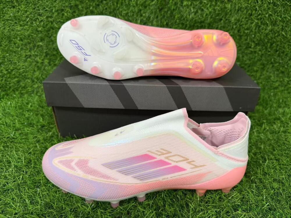 Men's Adidas F50 304 Elite Laceless AG Artificial Grass Low-Tops Football Boots - Pink/Coral Pink/Soft Lilac