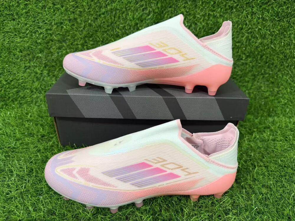 Men's Adidas F50 304 Elite Laceless AG Artificial Grass Low-Tops Football Boots - Pink/Coral Pink/Soft Lilac