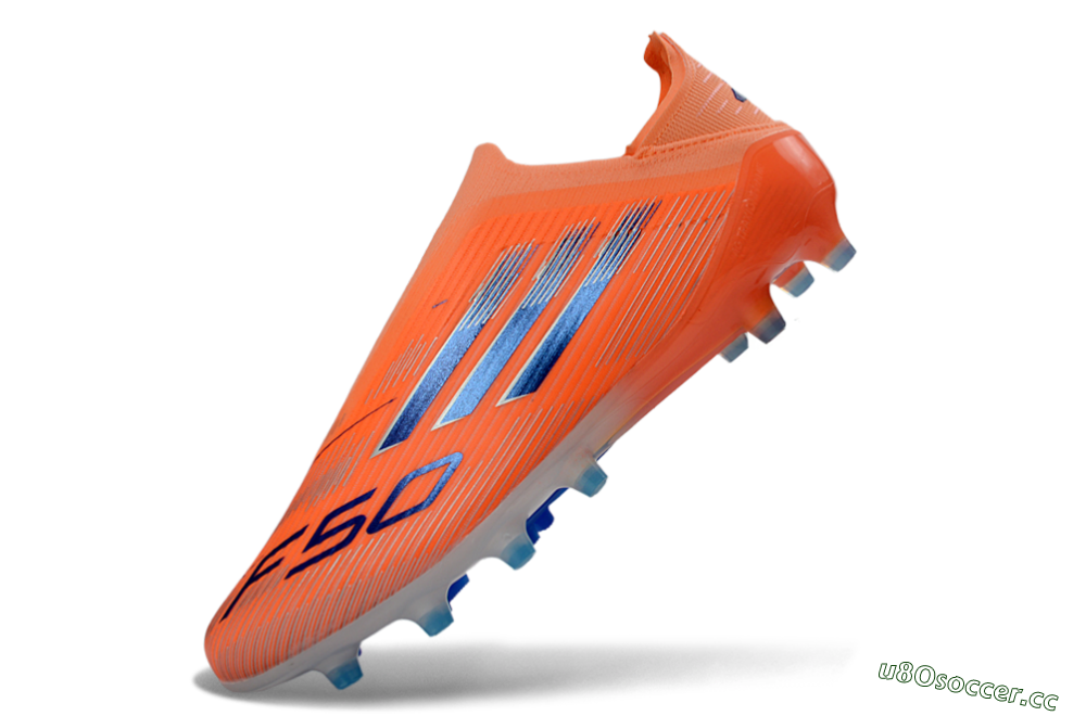 Men's Adidas F50 Elite Laceless AG Artificial Grass Low-Tops Football Boots - Orange/Sky Blue/Flame Orange 6