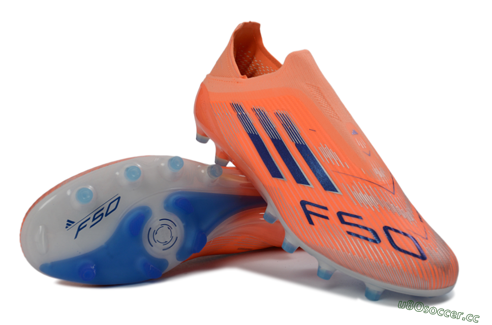 Men's Adidas F50 Elite Laceless AG Artificial Grass Low-Tops Football Boots - Orange/Sky Blue/Flame Orange 4