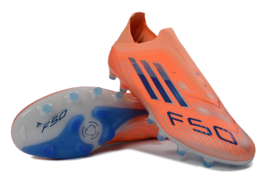 Men's Adidas F50 Elite Laceless AG Artificial Grass Low-Tops Football Boots - Orange/Sky Blue/Flame Orange