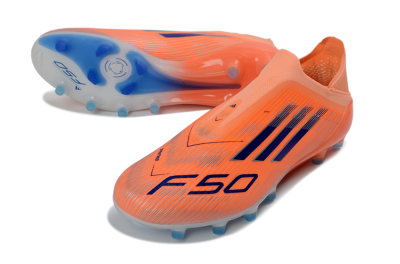 Men's Adidas F50 Elite Laceless AG Artificial Grass Low-Tops Football Boots - Orange/Sky Blue/Flame Orange