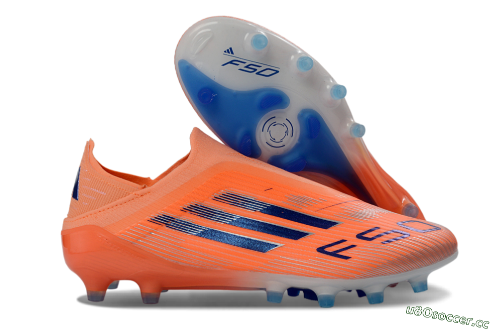 Men's Adidas F50 Elite Laceless AG Artificial Grass Low-Tops Football Boots - Orange/Sky Blue/Flame Orange 2