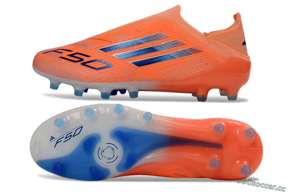 Men's Adidas F50 Elite Laceless AG Artificial Grass Low-Tops Football Boots - Orange/Sky Blue/Flame Orange 1