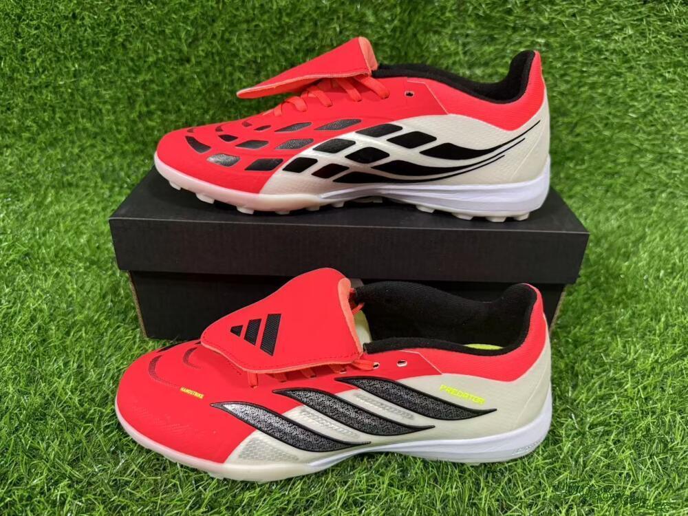 Unisex Adidas Predator 26 Elite Fold-Over Tongue TF Artificial Turf Low-Tops Football Shoes - Red/Coral Surge/Black Shadow