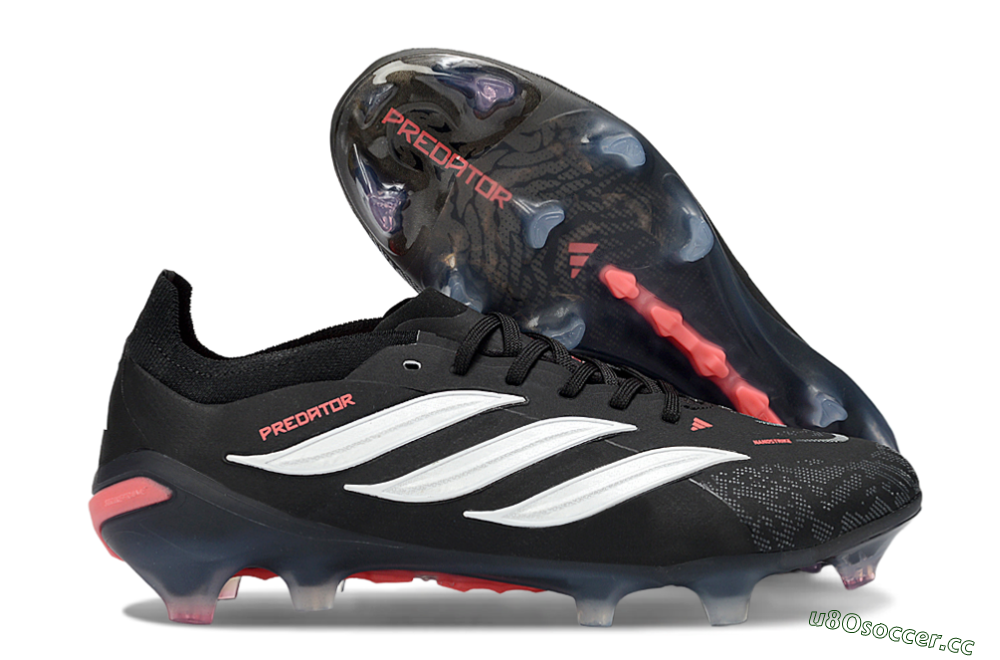Unisex Adidas Predator 26 Elite FG Firm Ground Low-Tops Football Boots - Black/Vibrant Red/Crystal White 2
