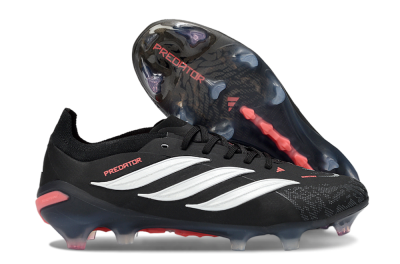 Unisex Adidas Predator 26 Elite FG Firm Ground Low-Tops Football Boots - Black/Vibrant Red/Crystal White