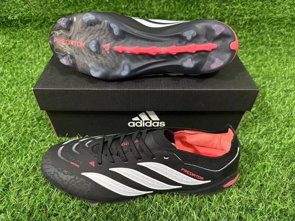 Unisex Adidas Predator 26 Elite FG Firm Ground Low-Tops Football Boots - Black/Vibrant Red/Crystal White