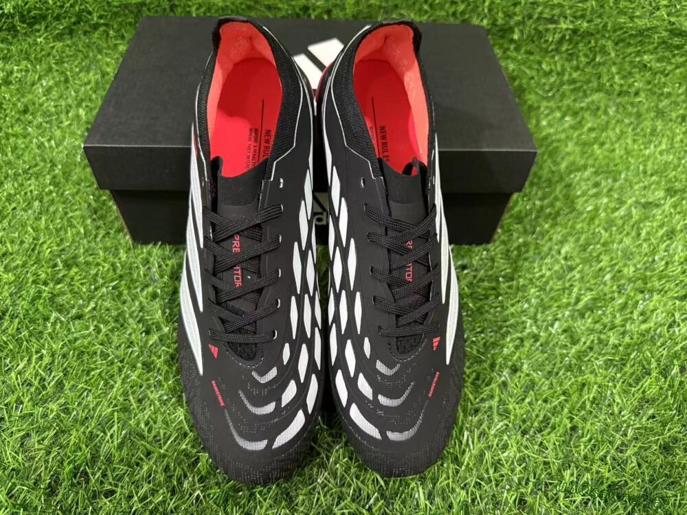 Unisex Adidas Predator 26 Elite FG Firm Ground Low-Tops Football Boots - Black/Vibrant Red/Crystal White