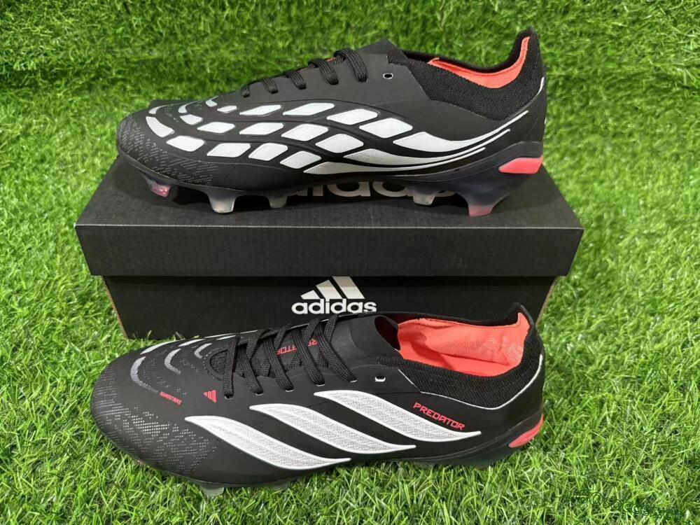 Unisex Adidas Predator 26 Elite FG Firm Ground Low-Tops Football Boots - Black/Vibrant Red/Crystal White