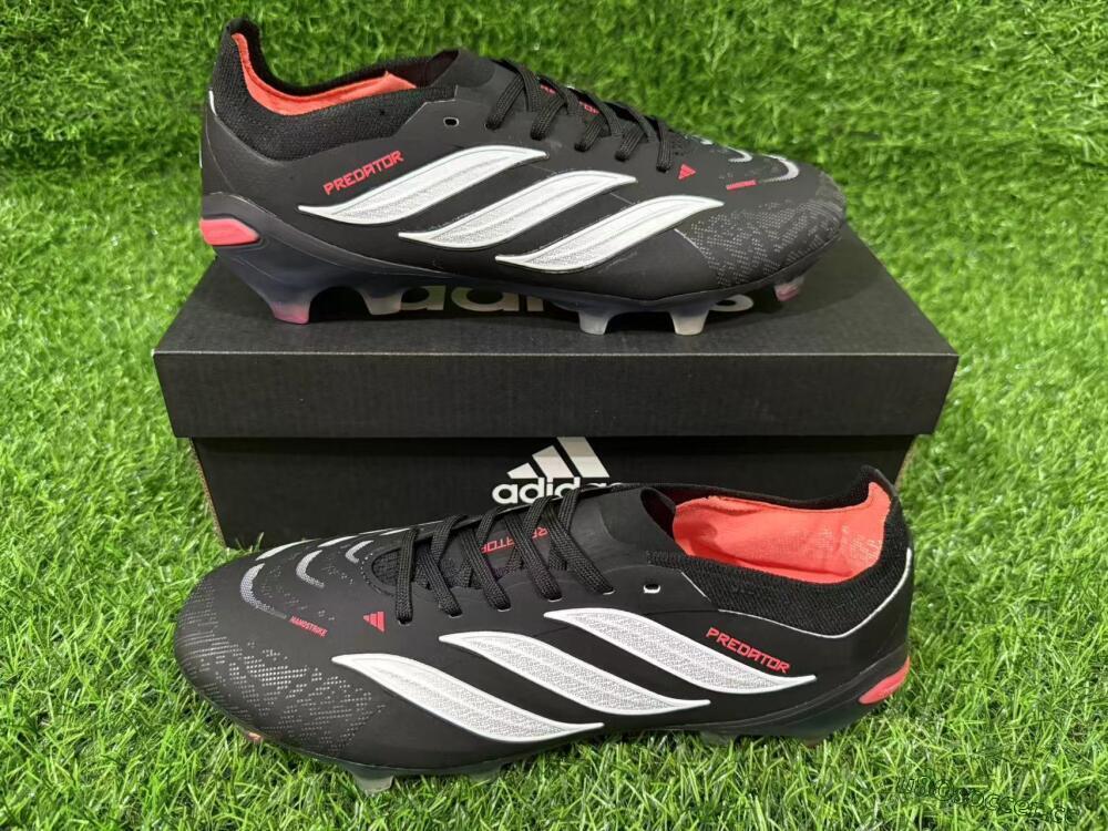 Unisex Adidas Predator 26 Elite FG Firm Ground Low-Tops Football Boots - Black/Vibrant Red/Crystal White