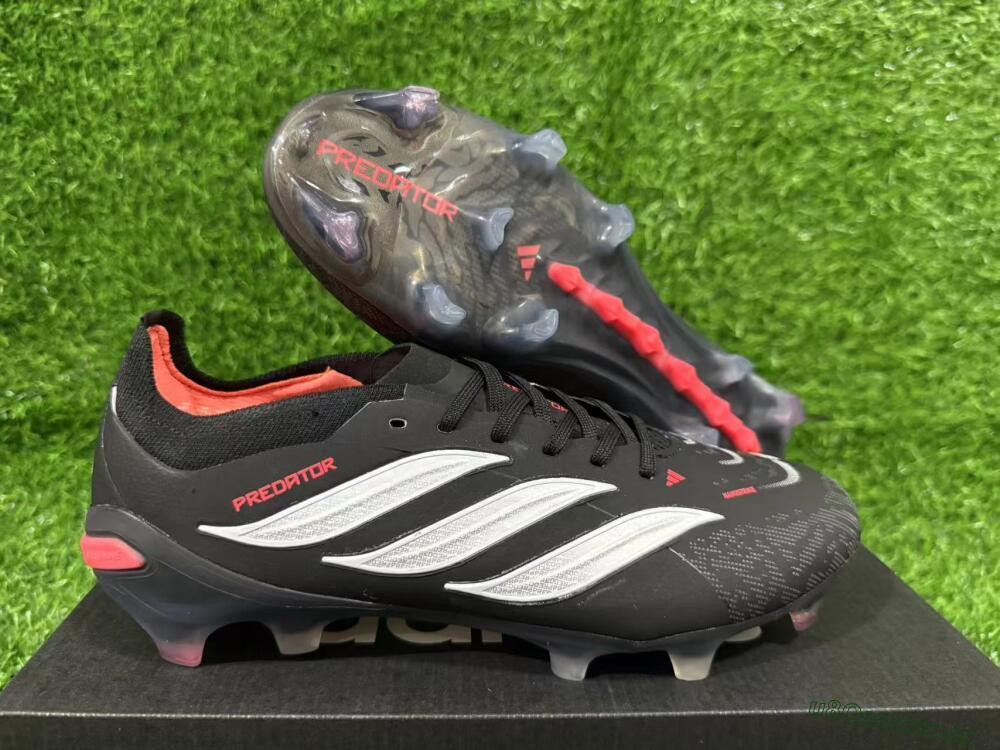Unisex Adidas Predator 26 Elite FG Firm Ground Low-Tops Football Boots - Black/Vibrant Red/Crystal White