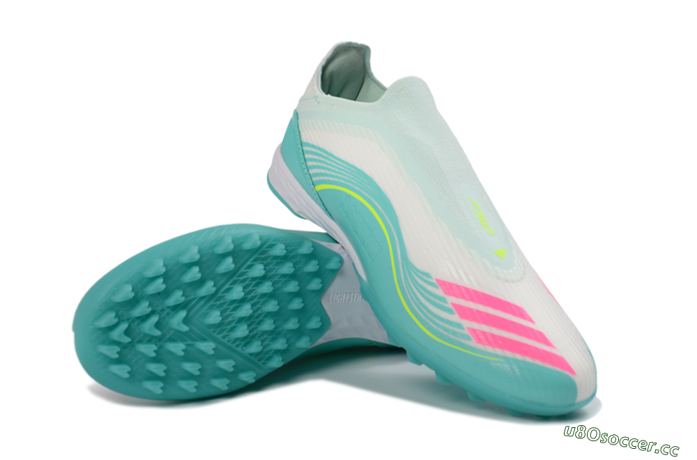 Unisex Messi x Adidas F50 Elite Laceless TF Artificial Turf Low-Tops Football Shoes - Teal/Bright Pink/Neon Yellow 4