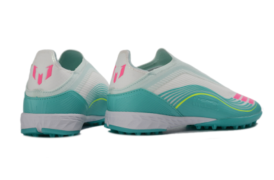 Unisex Messi x Adidas F50 Elite Laceless TF Artificial Turf Low-Tops Football Shoes - Teal/Bright Pink/Neon Yellow