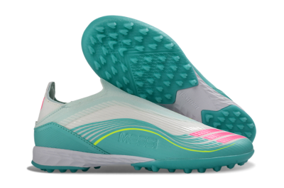Unisex Messi x Adidas F50 Elite Laceless TF Artificial Turf Low-Tops Football Shoes - Teal/Bright Pink/Neon Yellow