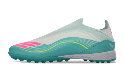 Unisex Messi x Adidas F50 Elite Laceless TF Artificial Turf Low-Tops Football Shoes - Teal/Bright Pink/Neon Yellow