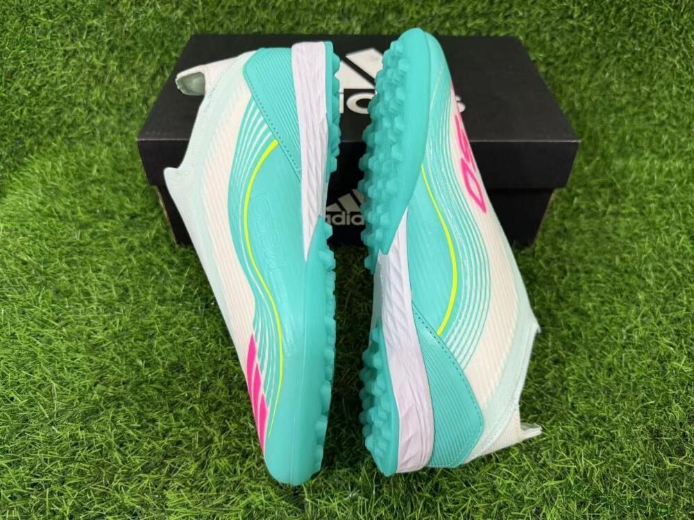 Unisex Messi x Adidas F50 Elite Laceless TF Artificial Turf Low-Tops Football Shoes - Teal/Bright Pink/Neon Yellow