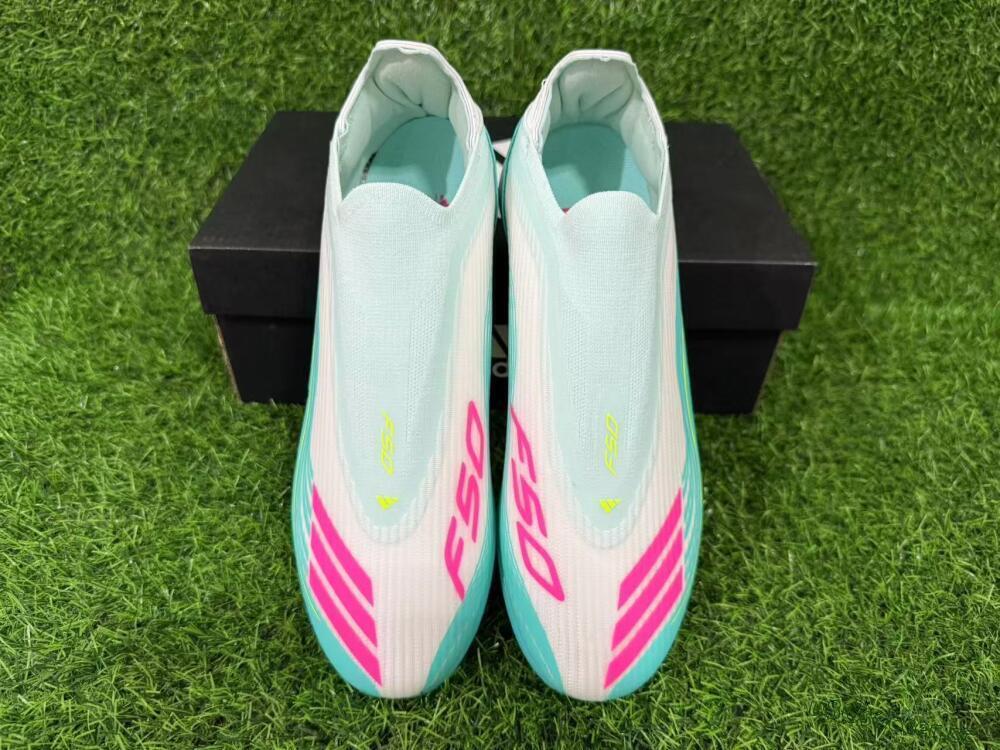 Unisex Messi x Adidas F50 Elite Laceless TF Artificial Turf Low-Tops Football Shoes - Teal/Bright Pink/Neon Yellow