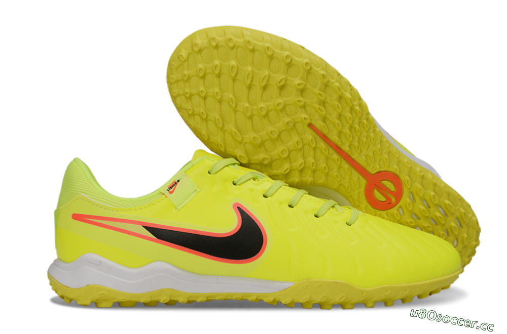 Men's Nike Tiempo Legend 10 Academy TF Artificial Turf Low-Tops Football Shoes - Yellow/Electric Green/Hot Pink 2