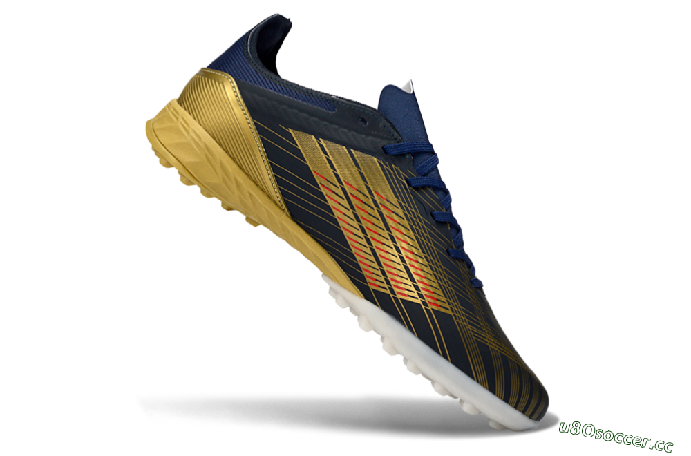 Unisex Adidas F50 Pro TF Artificial Turf Low-Tops Football Shoes - Navy/Metallic Gold/Dark Red 5