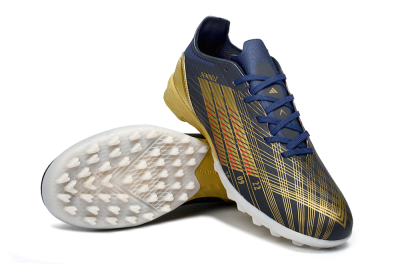 Unisex Adidas F50 Pro TF Artificial Turf Low-Tops Football Shoes - Navy/Metallic Gold/Dark Red