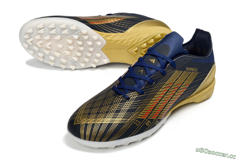 Unisex Adidas F50 Pro TF Artificial Turf Low-Tops Football Shoes - Navy/Metallic Gold/Dark Red 3