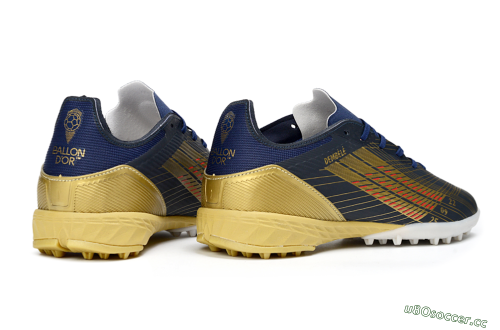 Unisex Adidas F50 Pro TF Artificial Turf Low-Tops Football Shoes - Navy/Metallic Gold/Dark Red 7