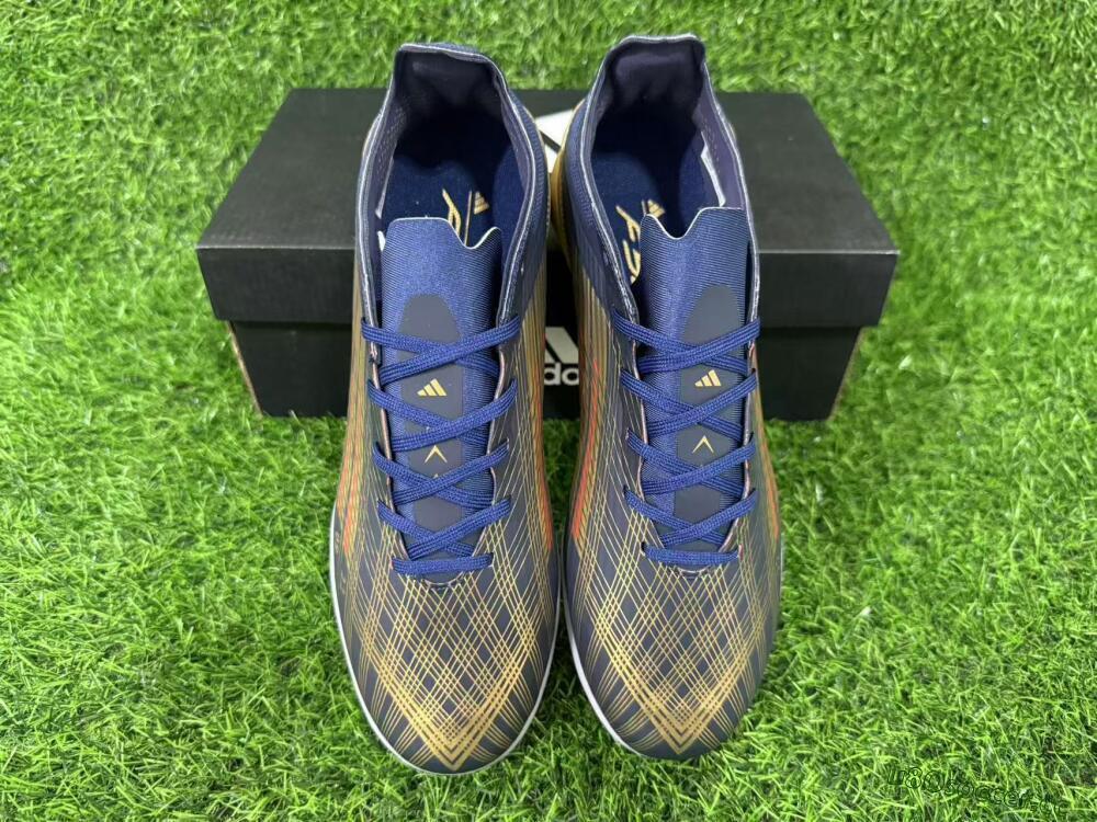 Unisex Adidas F50 Pro TF Artificial Turf Low-Tops Football Shoes - Navy/Metallic Gold/Dark Red