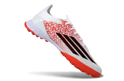 Men's Adidas F50 Pro TF Artificial Turf Low-Tops Football Shoes - White/Coral Red/Crimson