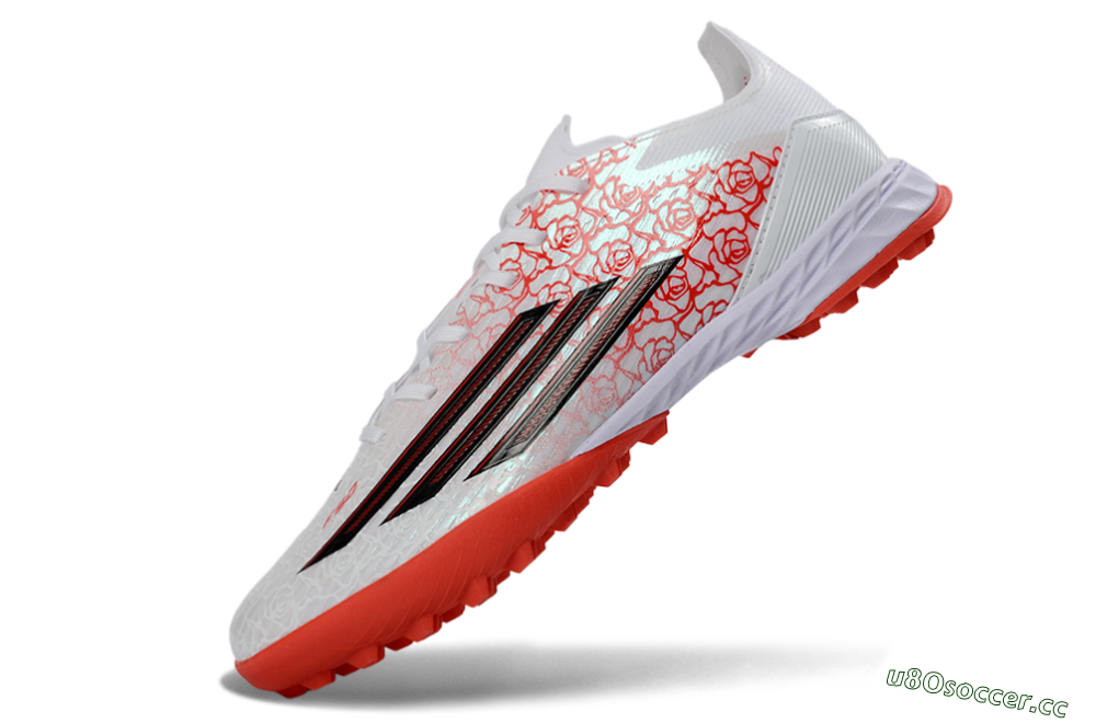 Men's Adidas F50 Pro TF Artificial Turf Low-Tops Football Shoes - White/Coral Red/Crimson 5