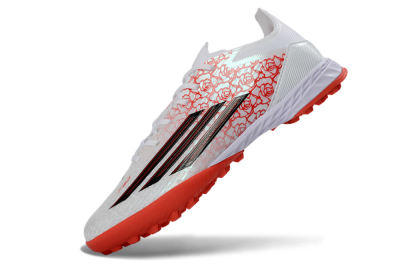 Men's Adidas F50 Pro TF Artificial Turf Low-Tops Football Shoes - White/Coral Red/Crimson