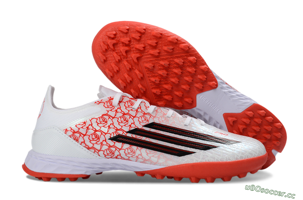Men's Adidas F50 Pro TF Artificial Turf Low-Tops Football Shoes - White/Coral Red/Crimson 2