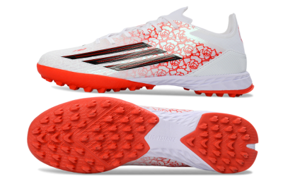 Men's Adidas F50 Pro TF Artificial Turf Low-Tops Football Shoes - White/Coral Red/Crimson