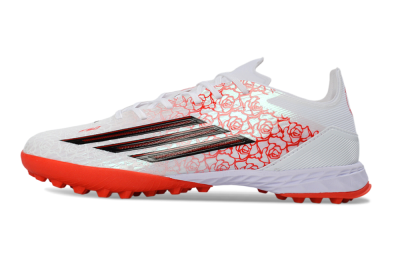 Men's Adidas F50 Pro TF Artificial Turf Low-Tops Football Shoes - White/Coral Red/Crimson