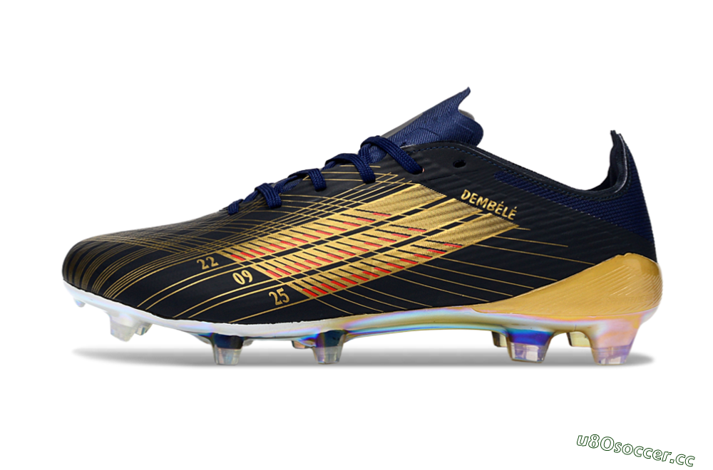 Unisex Dembélé x Adidas F50 Elite FG Firm Ground Low-Tops Football Boots - Navy/Gold Rush/Shimmering Ocean 0