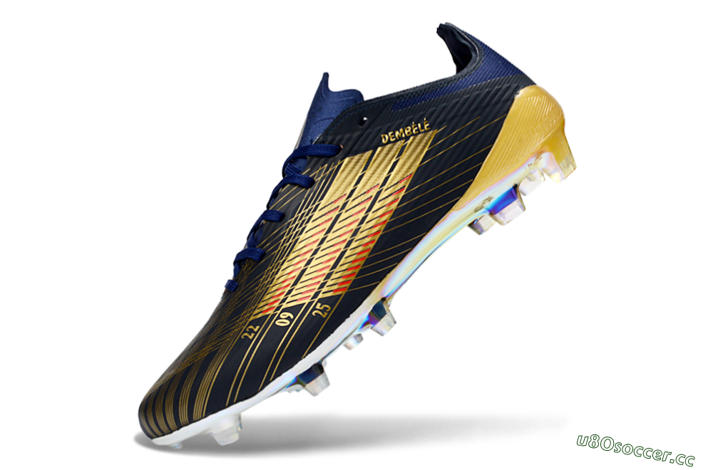 Unisex Dembélé x Adidas F50 Elite FG Firm Ground Low-Tops Football Boots - Navy/Gold Rush/Shimmering Ocean 6