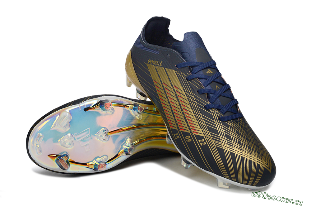 Unisex Dembélé x Adidas F50 Elite FG Firm Ground Low-Tops Football Boots - Navy/Gold Rush/Shimmering Ocean 4