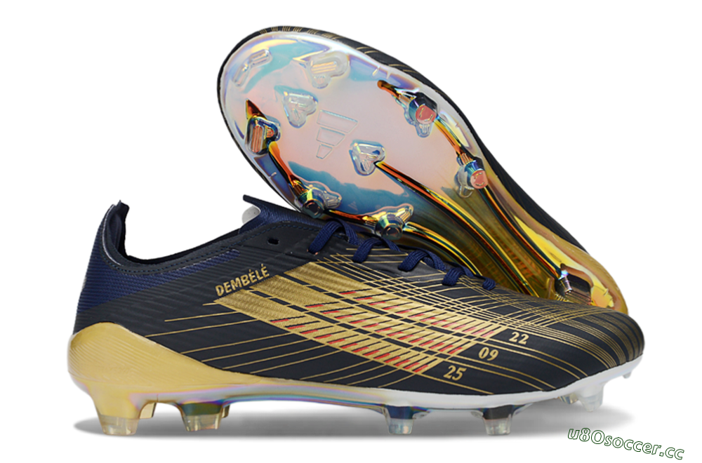 Unisex Dembélé x Adidas F50 Elite FG Firm Ground Low-Tops Football Boots - Navy/Gold Rush/Shimmering Ocean 2