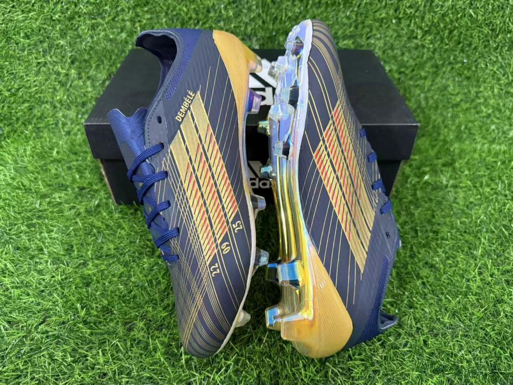 Unisex Dembélé x Adidas F50 Elite FG Firm Ground Low-Tops Football Boots - Navy/Gold Rush/Shimmering Ocean