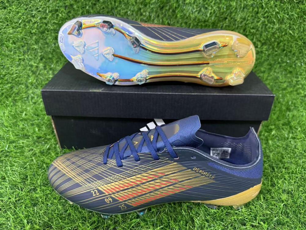 Unisex Dembélé x Adidas F50 Elite FG Firm Ground Low-Tops Football Boots - Navy/Gold Rush/Shimmering Ocean