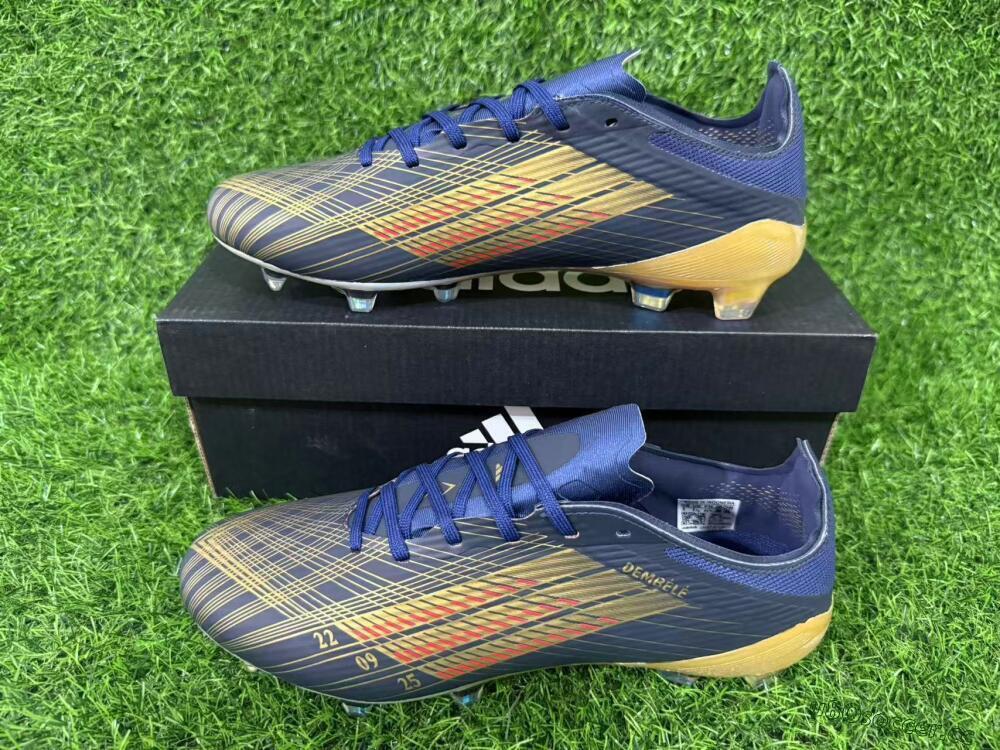 Unisex Dembélé x Adidas F50 Elite FG Firm Ground Low-Tops Football Boots - Navy/Gold Rush/Shimmering Ocean