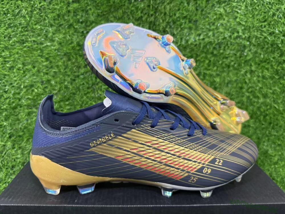 Unisex Dembélé x Adidas F50 Elite FG Firm Ground Low-Tops Football Boots - Navy/Gold Rush/Shimmering Ocean