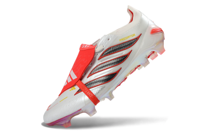 Unisex Adidas Predator 26 Elite Fold-Over Tongue FG Firm Ground Low-Tops Football Boots - White/Electric Red/Steel Gray