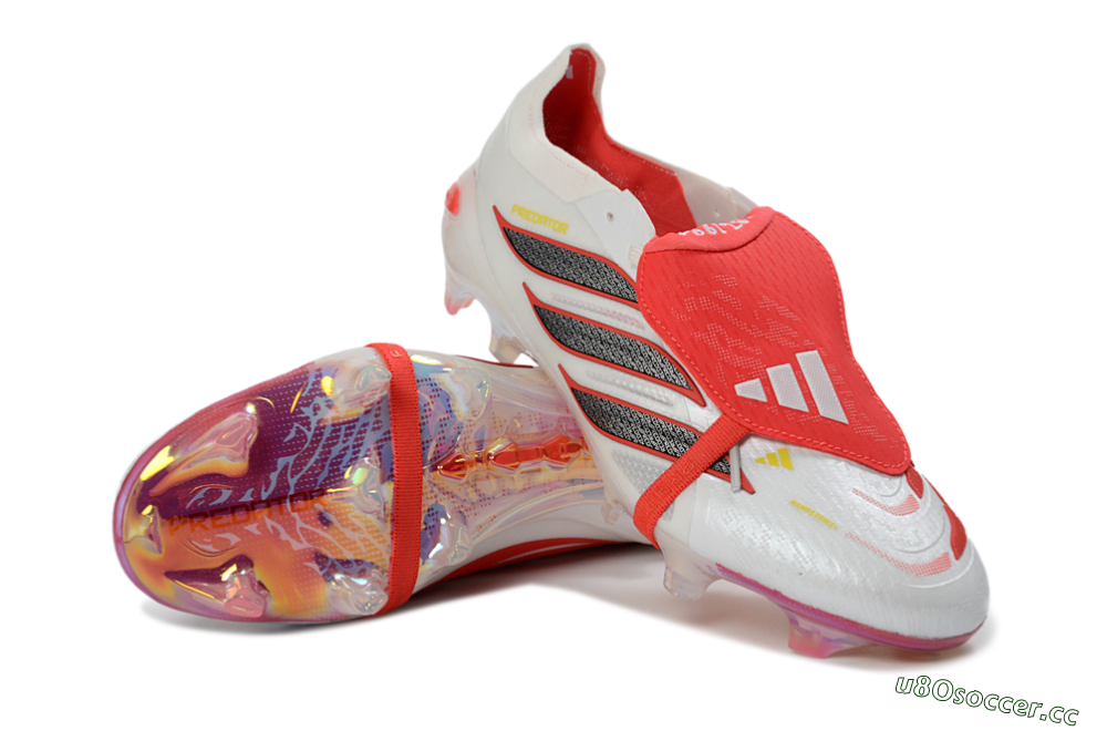 Unisex Adidas Predator 26 Elite Fold-Over Tongue FG Firm Ground Low-Tops Football Boots - White/Electric Red/Steel Gray 3