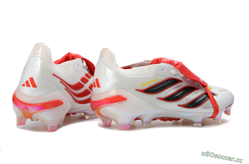 Unisex Adidas Predator 26 Elite Fold-Over Tongue FG Firm Ground Low-Tops Football Boots - White/Electric Red/Steel Gray 6
