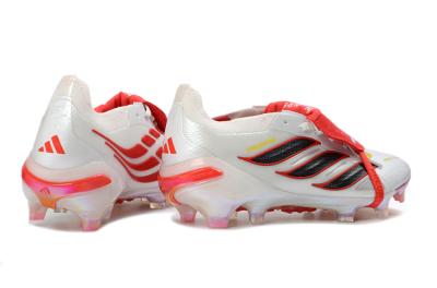 Unisex Adidas Predator 26 Elite Fold-Over Tongue FG Firm Ground Low-Tops Football Boots - White/Electric Red/Steel Gray