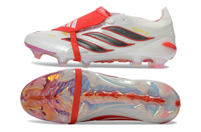 Unisex Adidas Predator 26 Elite Fold-Over Tongue FG Firm Ground Low-Tops Football Boots - White/Electric Red/Steel Gray
